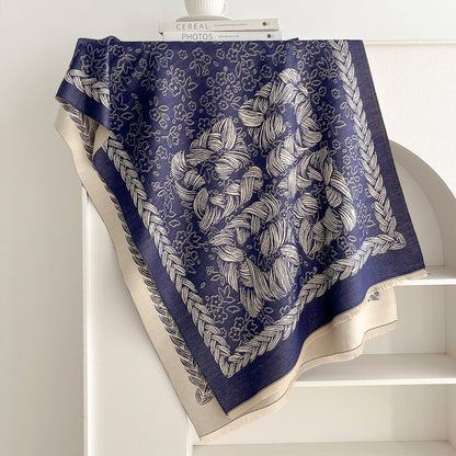 Product image for Scarvii - Floral Braid-Like Border Fringe Scarf (Navy)