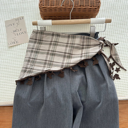 格子系列三角丝巾女挂坠叠穿外穿屁帘裤裙半身裙护颈围脖子薄围巾