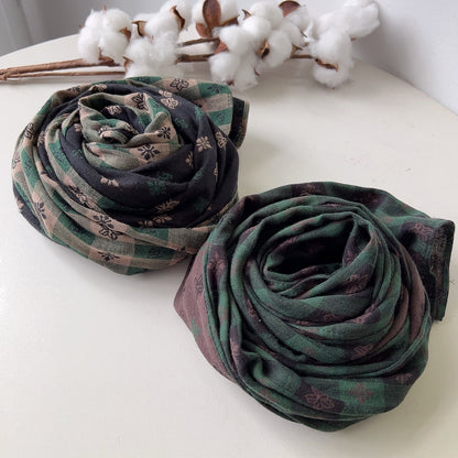 Scarvii plaid boho scarf folded showing checkered pattern in neutral tones