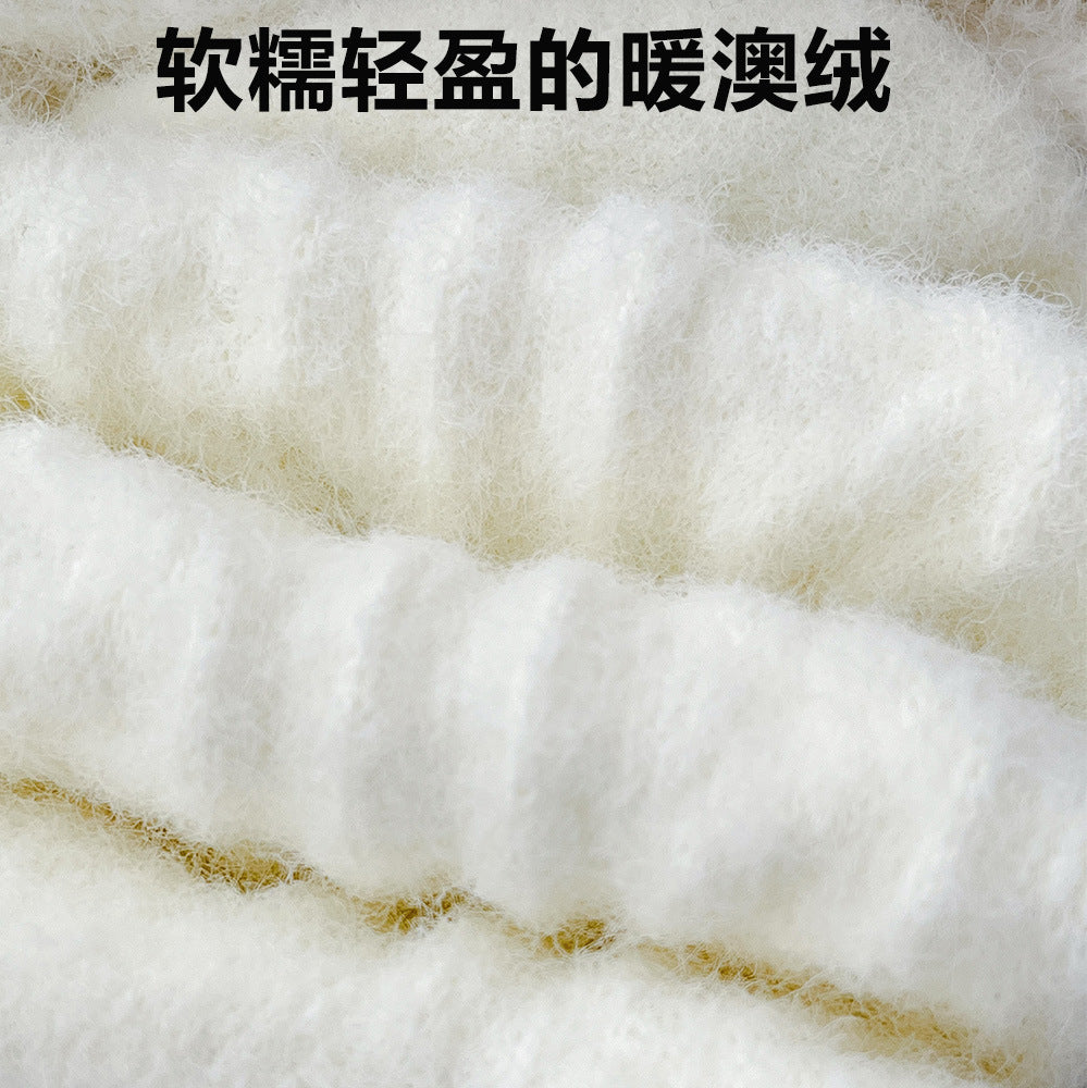 秋冬保暖澳绒袜加厚可爱卡通刺绣蓝色系奶白中筒袜加绒袜子批发