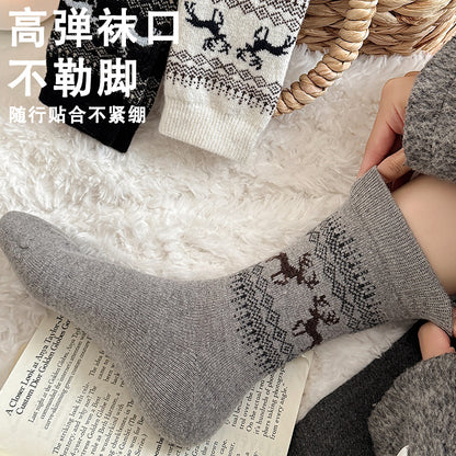 秋冬保暖羊毛袜复古风点子纱中筒袜女韩版堆堆袜子诸暨袜子批发