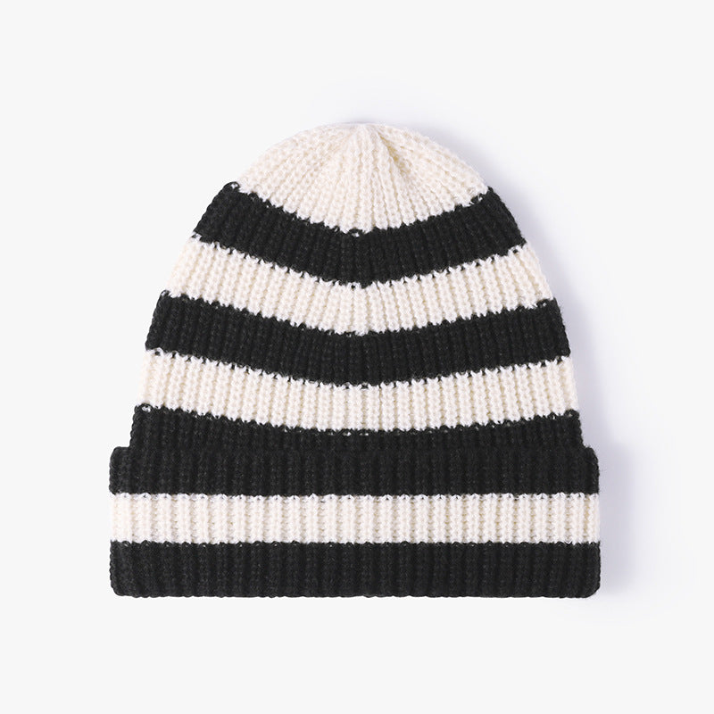 White wide-stripe cuffed knit beanie product view