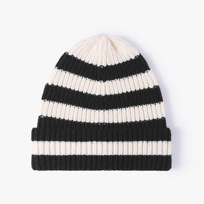 White wide-stripe cuffed knit beanie product view