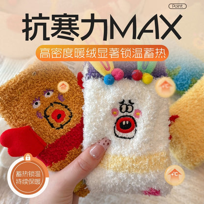 可爱卡通中筒袜女居家地板袜女跨境加厚睡眠袜女跨境新款保暖