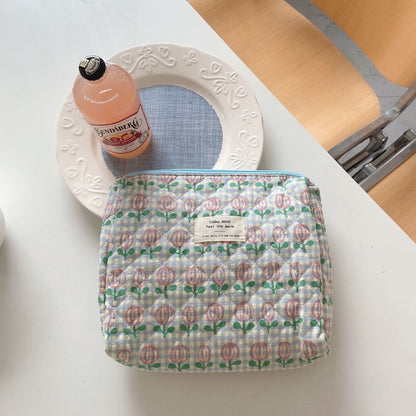 Cosbai floral storage purse cosmetic bag with vibrant floral design on all sides