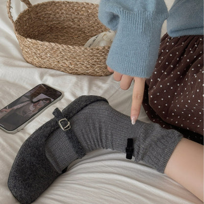 秋冬韩系拼接纯色设计款蝴蝶结堆堆袜ins甜美百搭棉中筒袜女袜子