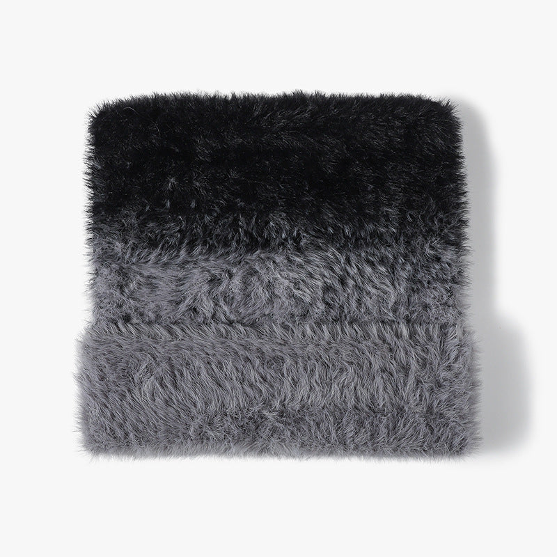 Black Gray fuzzy gradient knit beanie product view