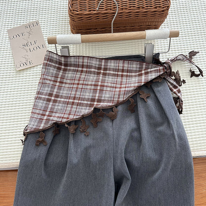 格子系列三角丝巾女挂坠叠穿外穿屁帘裤裙半身裙护颈围脖子薄围巾