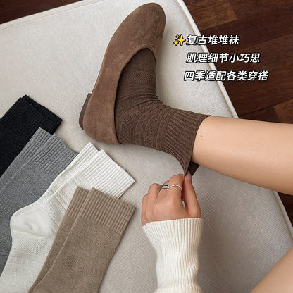 阿程家批发袜子女款秋冬复古日系针织中筒袜纯色软糯棉袜堆堆袜子