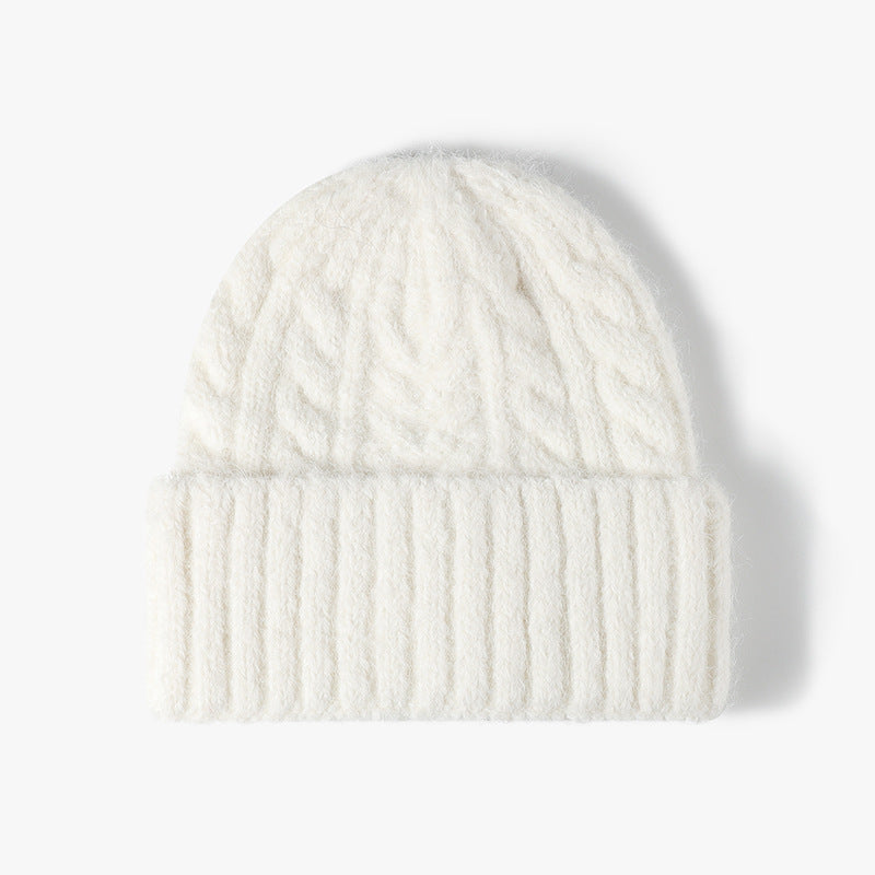 White cable-knit wool-blend cuffed beanie product view