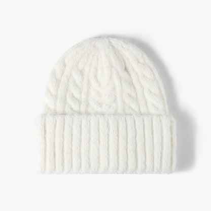 White cable-knit wool-blend cuffed beanie product view