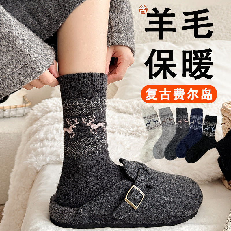 秋冬保暖羊毛袜复古风点子纱中筒袜女韩版堆堆袜子诸暨袜子批发