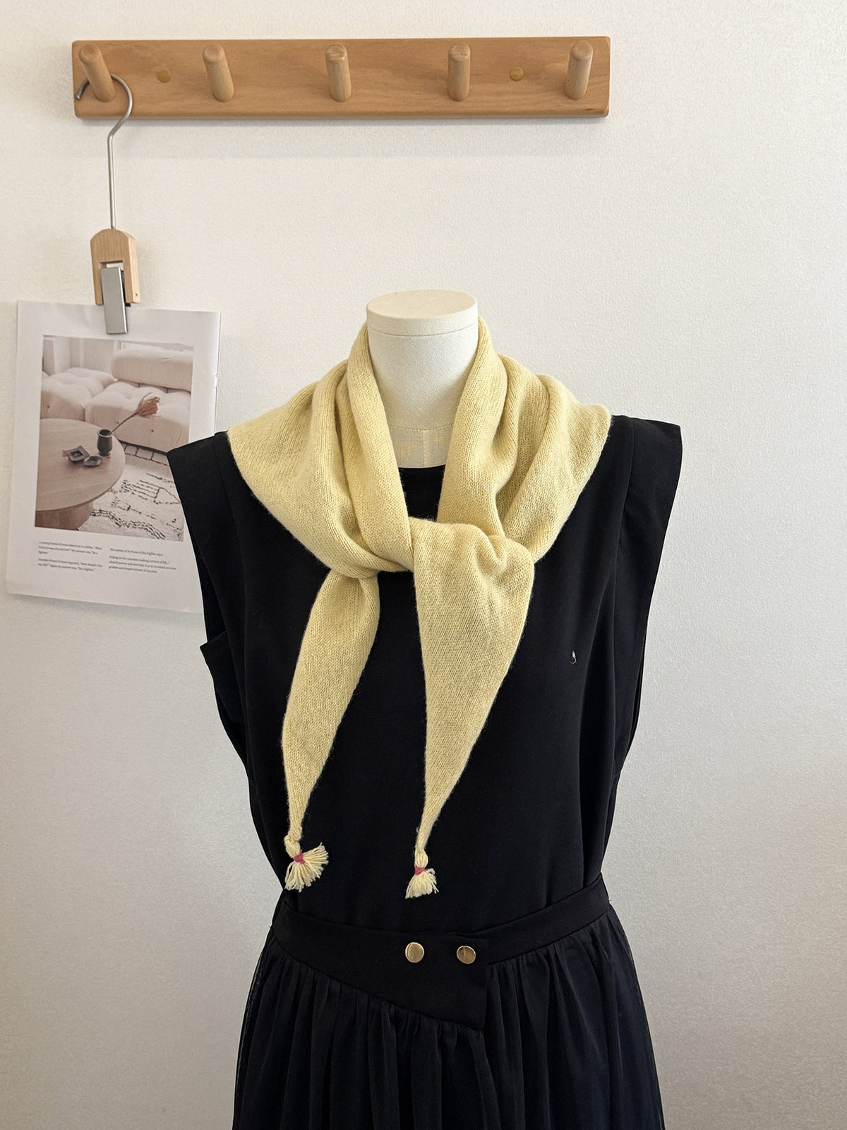Product image for Scarvii - Knit Tassel Triangle Scarf (Yellow)