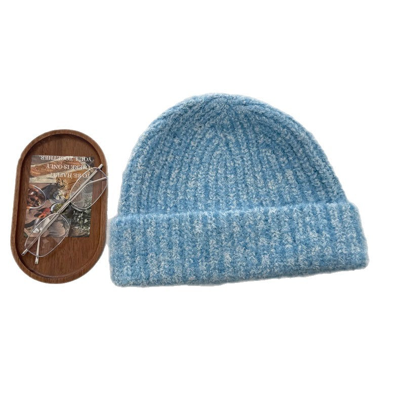 Light Blue textured fleck knit beanie product view