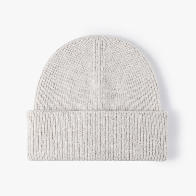 Beige wool knit double-cuff beanie product view