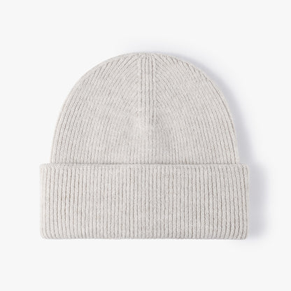 Beige wool knit double-cuff beanie product view