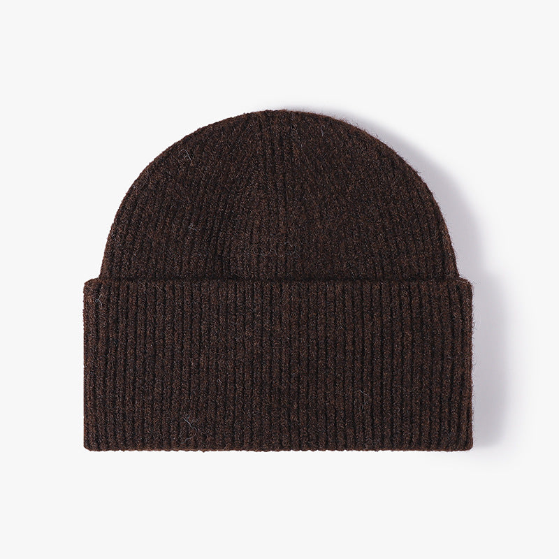 Brown fuzzy ribbed wide cuff knit beanie product view