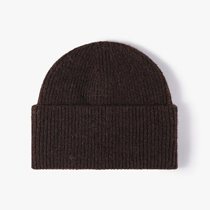 Brown fuzzy ribbed wide cuff knit beanie product view