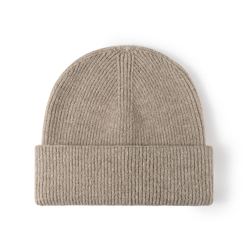 Black wool knit double-cuff beanie product view
