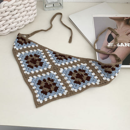 Close-up of Scarvii crochet square hairband showing detailed