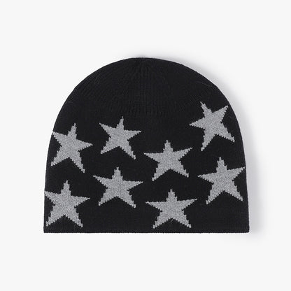 Black star jacquard fleece-lined knit beanie product view