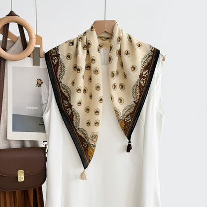 Product image for Scarvii - Floral Border Corner Tassel Scarf (White)
