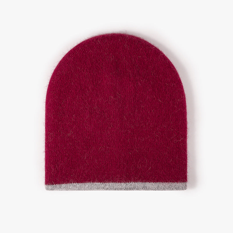 Burgundy reversible contrast-edge knit beanie product view