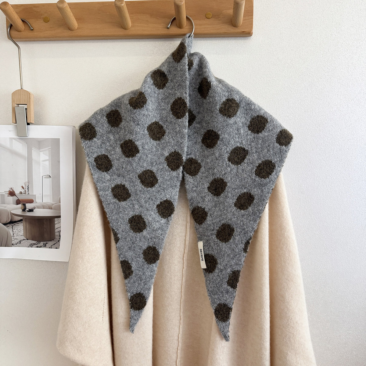 Product image for Scarvii - Fuzzy Polka Dot Triangle Scarf (Gray)