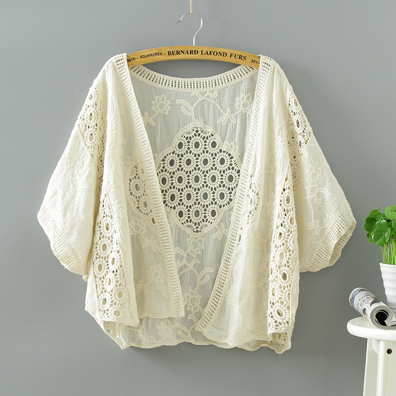 Crosa - Lace Open Front Cardigan with Batwing Sleeves