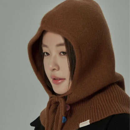 高阶兔绒羊毛混纺拉法帽女秋冬季帽子围巾一体保暖护耳连帽围脖