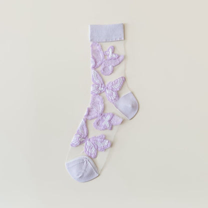 Rufia - Adorable Purple Patterned Sheer Socks