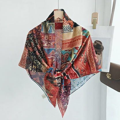 Scarvii - Floral Print Stitched Edge Square Scarf
