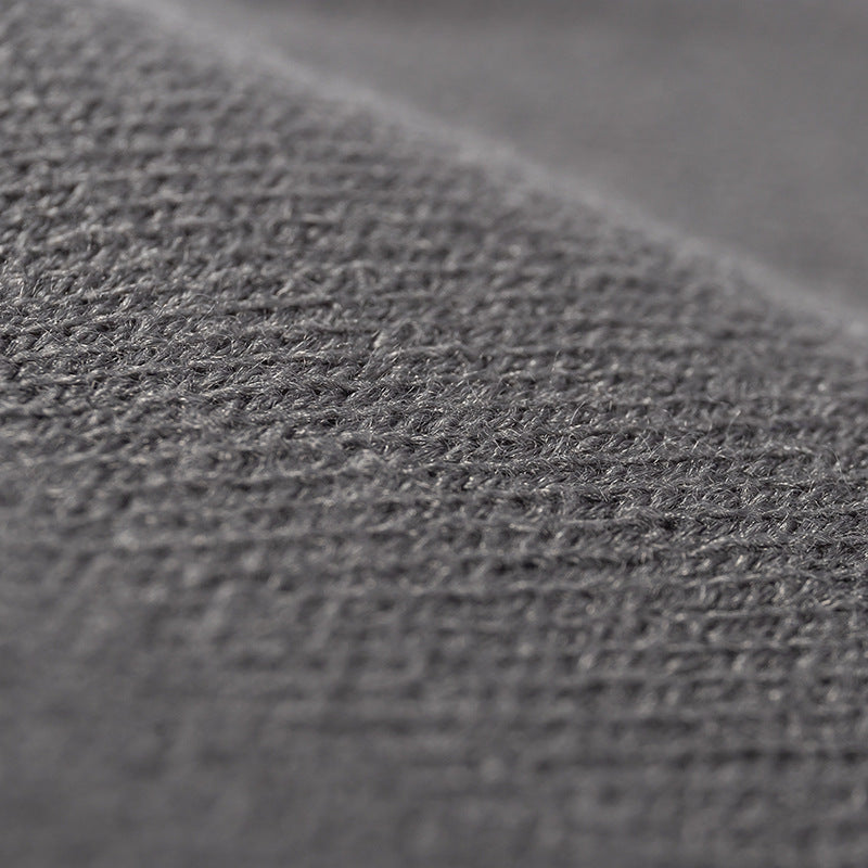 Gray rounded ear cuffed knit beanie detail