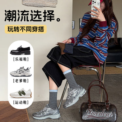 阿程家批发袜子无骨女棉袜秋冬韩系美式学院风条纹堆堆袜撞色卷边