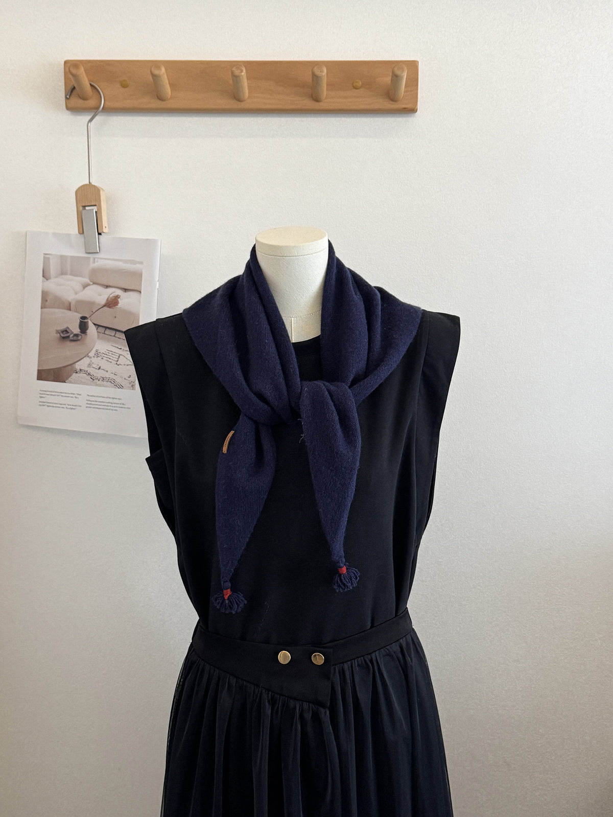 Product image for Scarvii - Knit Tassel Triangle Scarf (Navy)