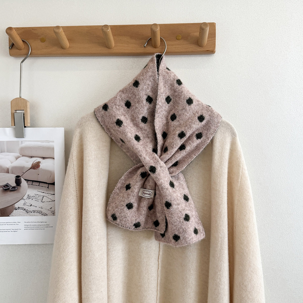 Product image for Scarvii - Polka Dot Narrow Scarf (Blush Pink)