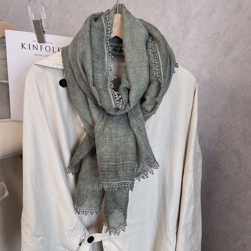 Scarvii light airy oversized solid fringe scarf image 2