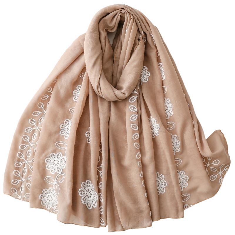 Blackwork floral vine lightweight wrap scarf detail view