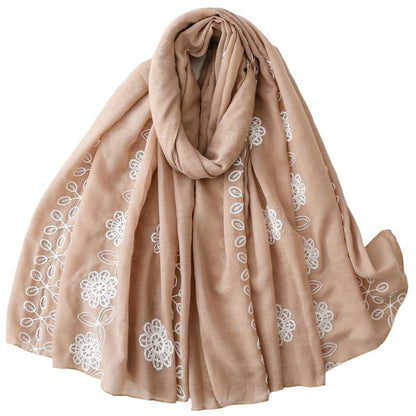 Blackwork floral vine lightweight wrap scarf detail view