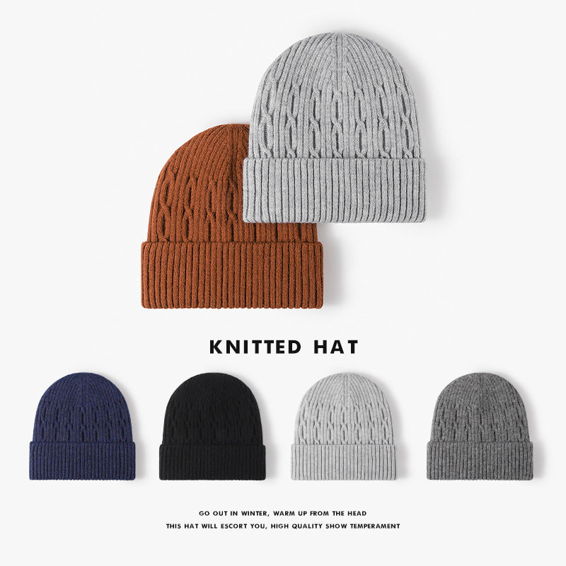 Navy fleece-lined cable-knit cuffed beanie product view