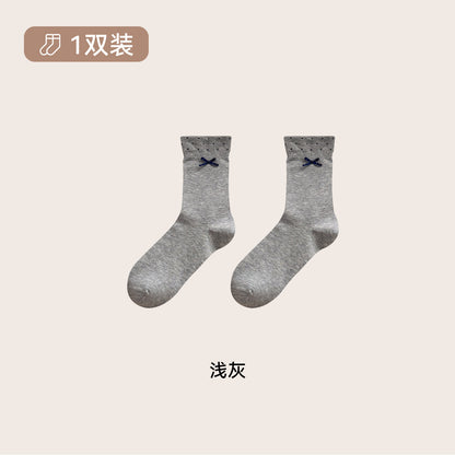 CHEEMY FREE秋冬韩系波点罗口蝴蝶结小清新中筒袜子女无骨棉袜女