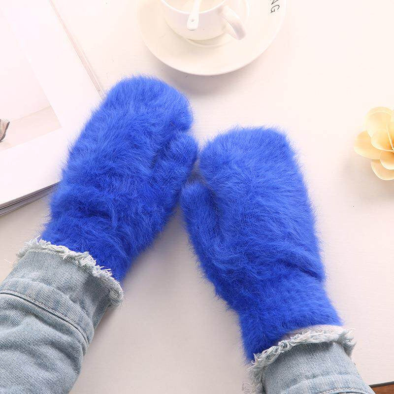 Gloving - Fuzzy Texture Ribbed-Cuff Mittens