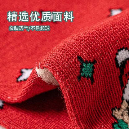 圣诞卡通麋鹿圣诞老人中筒女袜卡通大红直板长筒袜批发诸暨袜