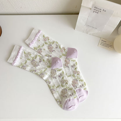 Rufia - Purple Butterfly Floral Sheer Socks