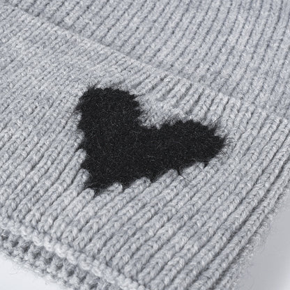 Pink heart accent cuffed knit beanie product view