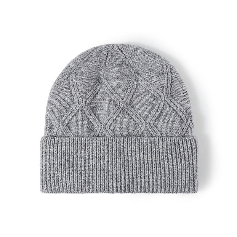 Black cable diamond faux rabbit knit beanie product view