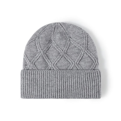 Black cable diamond faux rabbit knit beanie product view