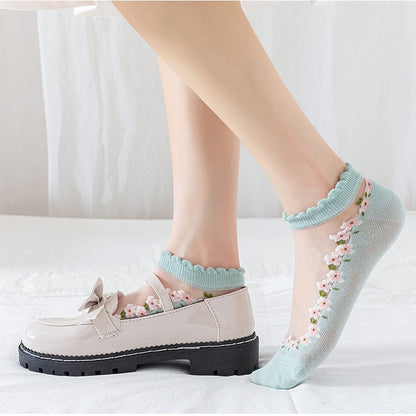 Rufia Floral Short Ankle Sheer Socks showing floral motif