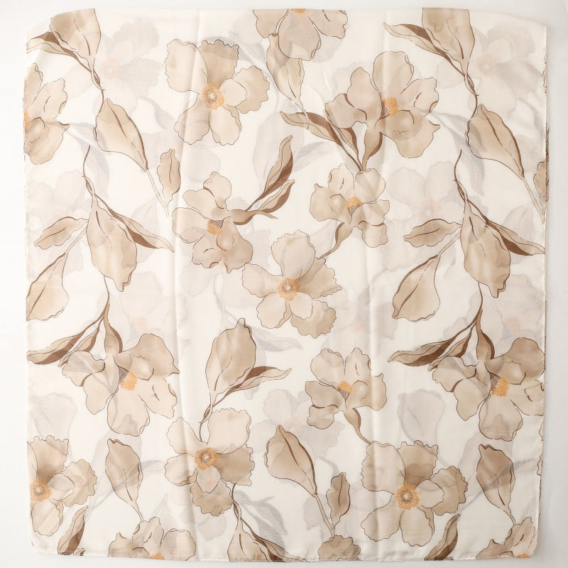 Khaki Watercolor Poppy Floral Wrap Scarf, full pattern view
