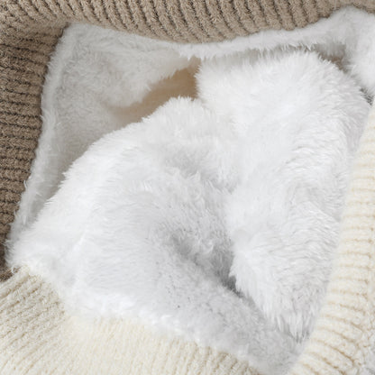 Pink colorblock fleece-lined pom-pom beanie product view